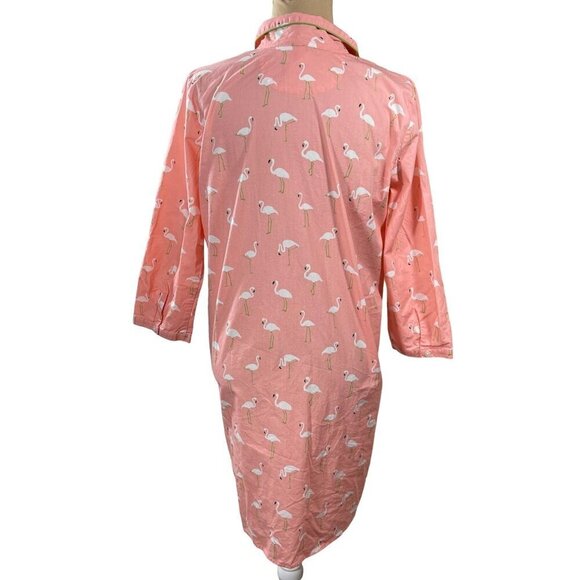 Lands' End Women's Sleep Shirt Button Front Long Sleeve Flamingo Peach Small S - Picture 3 of 6